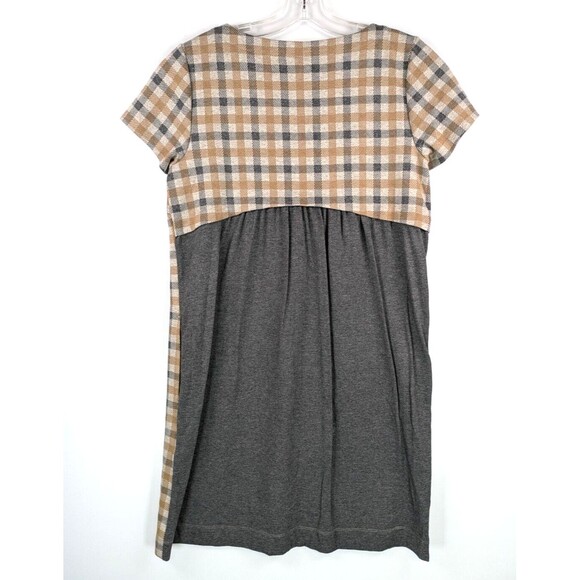 J Jill Ponte Shift Dress Size S Gray Tan Check Short Sleeve Knee Length - Picture 5 of 12